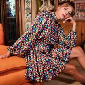 Rhode Womens Medium Caroline Dress Micro Confetti Mock Neck Long Sleeve